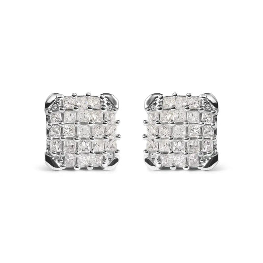 10k White Gold 3/4 Cttw Princess Diamond Composite Open Frame Stud Earrings (i-j Color I1-i2 Clarity) - Fine Jewelry