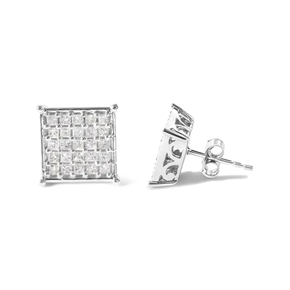 10k White Gold 3/4 Cttw Princess Diamond Composite Stud Earrings (i-j Color I1-i2 Clarity) - Fine Jewelry us Direct