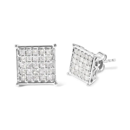 10k White Gold 3/4 Cttw Princess Diamond Composite Stud Earrings (i-j Color I1-i2 Clarity) - Fine Jewelry us Direct