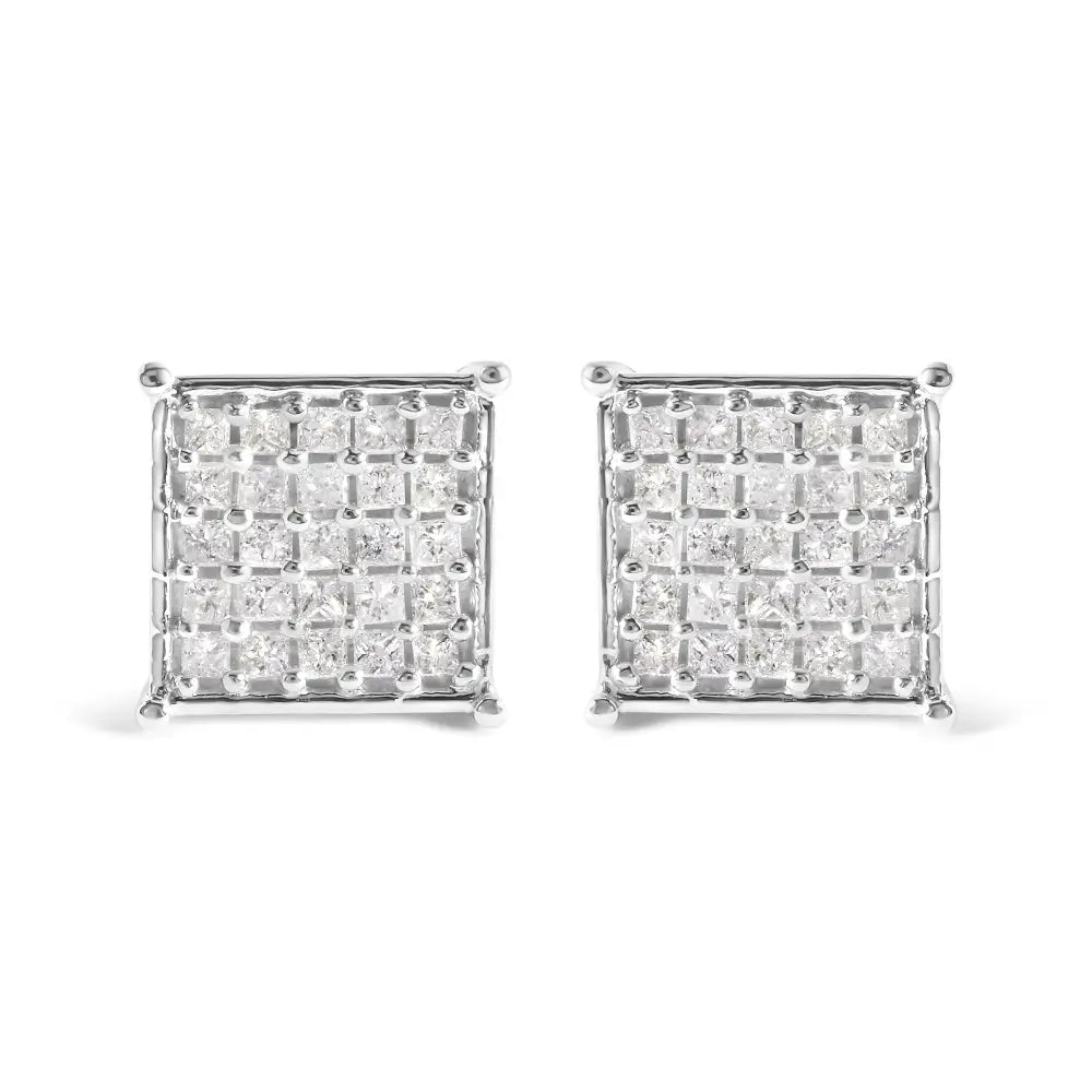 10k White Gold 3/4 Cttw Princess Diamond Composite Stud Earrings (i-j Color I1-i2 Clarity) - Fine Jewelry us Direct