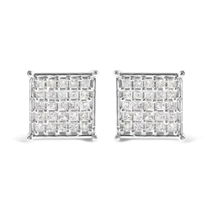 10k White Gold 3/4 Cttw Princess Diamond Composite Stud Earrings (i-j Color I1-i2 Clarity) - Fine Jewelry us Direct