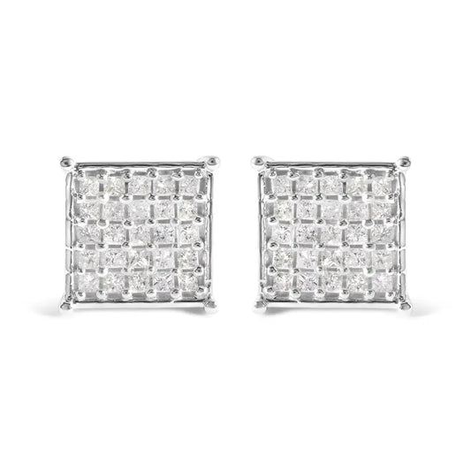 10k White Gold 3/4 Cttw Princess Diamond Composite Stud Earrings (i-j Color I1-i2 Clarity) - Fine Jewelry us Direct