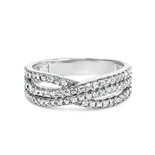 10k White Gold 3/4 Cttw Princess Natural Diamond Split Shank and Weave Band Ring (h-i Color Si1-si2 Clarity) - Fine