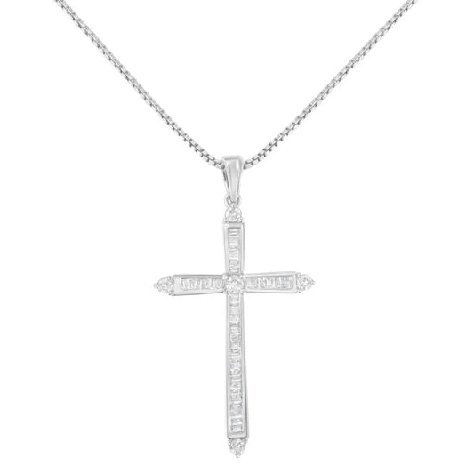 10k White Gold 3/8 Cttw Diamond Cross Pendant Necklace (h-i I2-i3) - Fine Jewelry us Direct