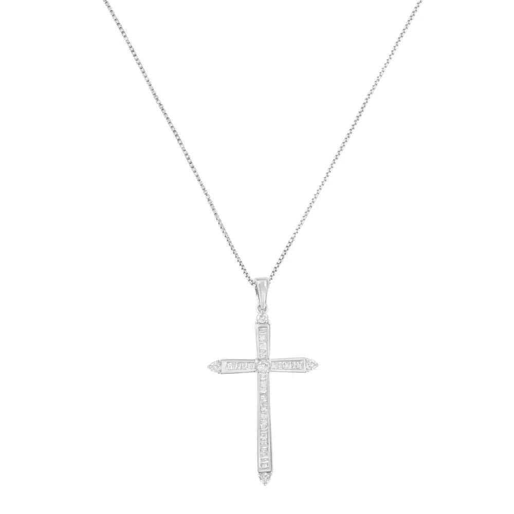 10k White Gold 3/8 Cttw Diamond Cross Pendant Necklace (h-i I2-i3) - Fine Jewelry us Direct