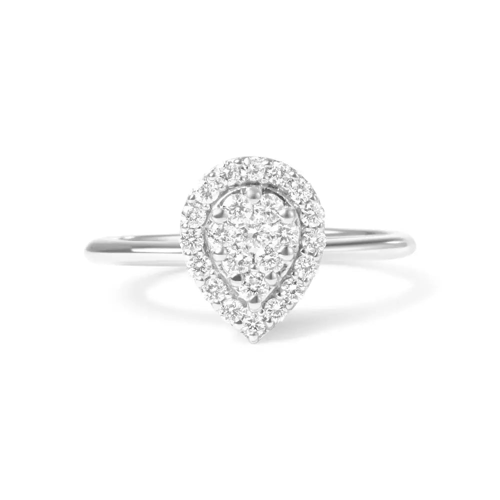 10k White Gold 3/8 Cttw Round-cut Lab Grown Diamond Cluster Pear Promise Ring (g-h Color Vs2-si1 Clarity) - Fine