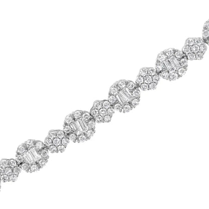 10k White Gold 4.0 Cttw Brilliant Round-cut and Baguette Diamond Floral Cluster Link Bracelet (i-j Clarity I1-i2 Color)