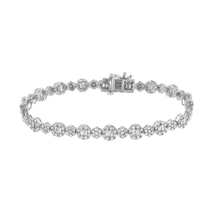 10k White Gold 4.0 Cttw Brilliant Round-cut and Baguette Diamond Floral Cluster Link Bracelet (i-j Clarity I1-i2 Color)