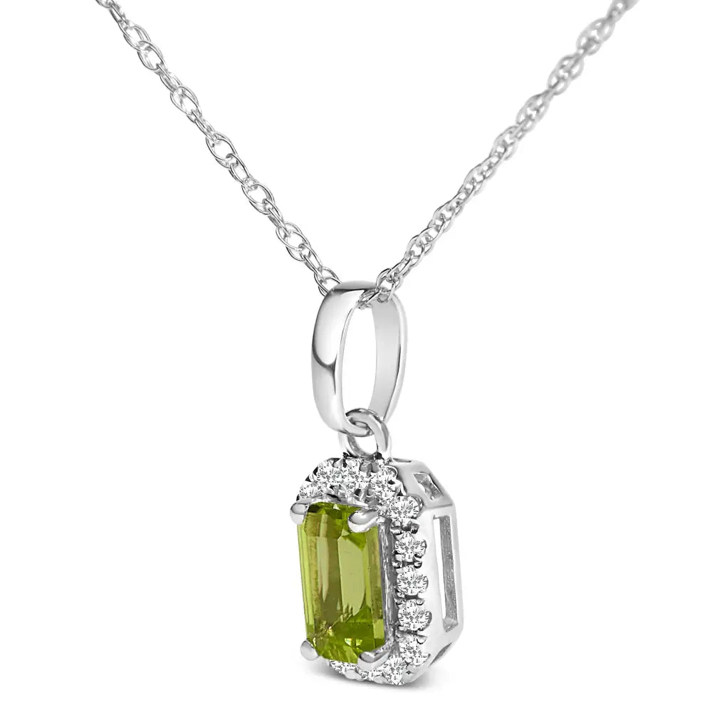 10k White Gold 5x3mm Gemstone and Diamond Accent Halo Octagonal Shape 18’’ Pendant Necklace (i-j Color I1-i2