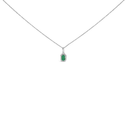 10k White Gold 5x3mm Gemstone and Diamond Accent Halo Octagonal Shape 18’’ Pendant Necklace (i-j Color I1-i2