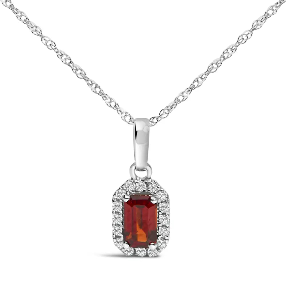 10k White Gold 5x3mm Gemstone and Diamond Accent Halo Octagonal Shape 18’’ Pendant Necklace (i-j Color I1-i2