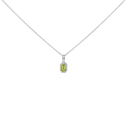 10k White Gold 5x3mm Gemstone and Diamond Accent Halo Octagonal Shape 18’’ Pendant Necklace (i-j Color I1-i2