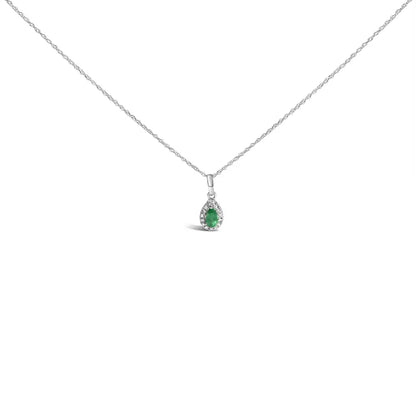 10k White Gold 5x3mm Gemstone and Diamond Accent Halo Pear Shape 18’’ Pendant Necklace (i-j Color I1-i2 Clarity)