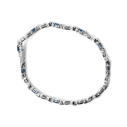 10k White Gold 5x4mm Oval Sapphire Gemstone and 1/10 Cttw Diamond Prong Set ?X’ Link Bracelet - Size 7’’ (h-i