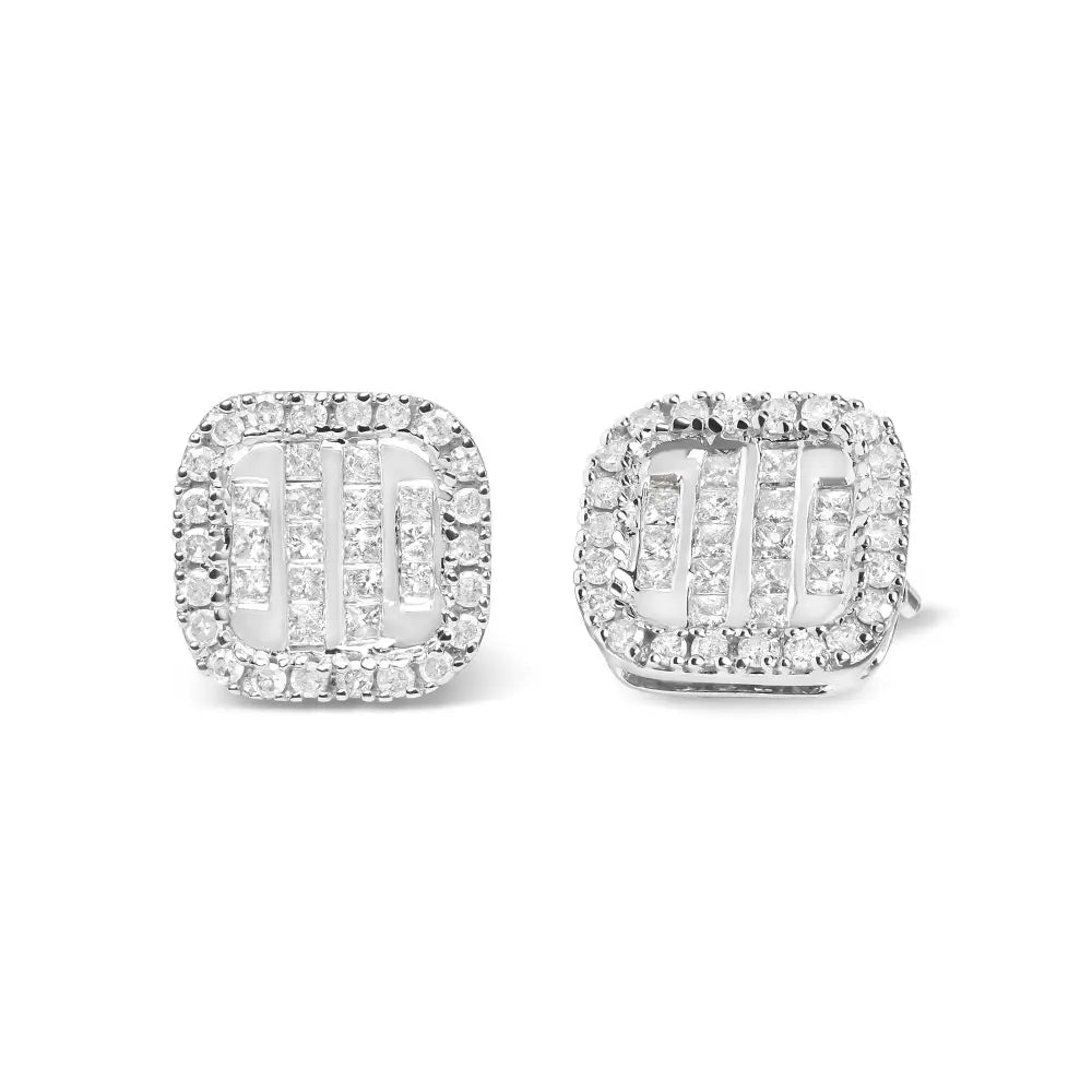 10k White Gold 7/8 Cttw Diamond Princess Composite and Halo Stud Earrings (i-j Color I1-i2 Clarity) - Fine Jewelry