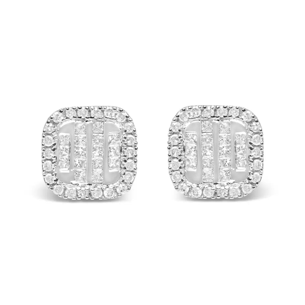 10k White Gold 7/8 Cttw Diamond Princess Composite and Halo Stud Earrings (i-j Color I1-i2 Clarity) - Fine Jewelry