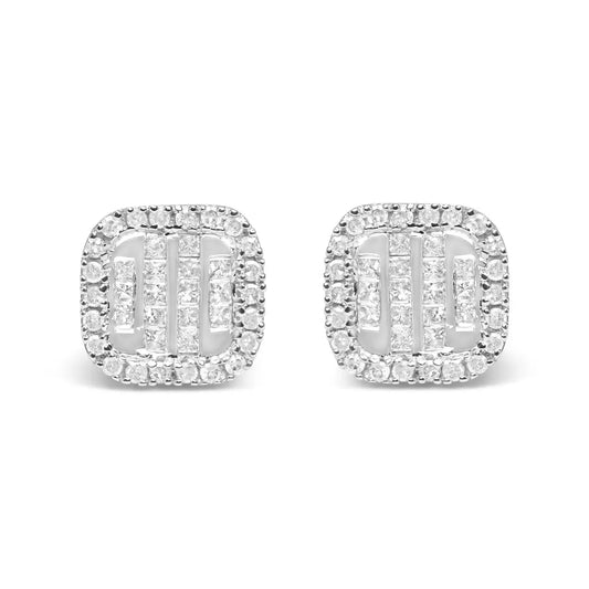 10k White Gold 7/8 Cttw Diamond Princess Composite and Halo Stud Earrings (i-j Color I1-i2 Clarity) - Fine Jewelry