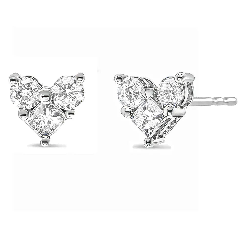 10k White Gold Diamond 3 Stone Trio Heart Stud Earring (i-j Color I1-i2 Clarity) - Fine Jewelry us Direct