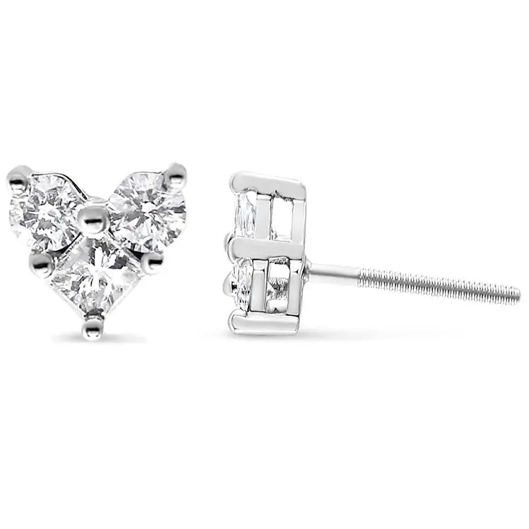 10k White Gold Diamond 3 Stone Trio Heart Stud Earring (i-j Color I1-i2 Clarity) - Fine Jewelry us Direct