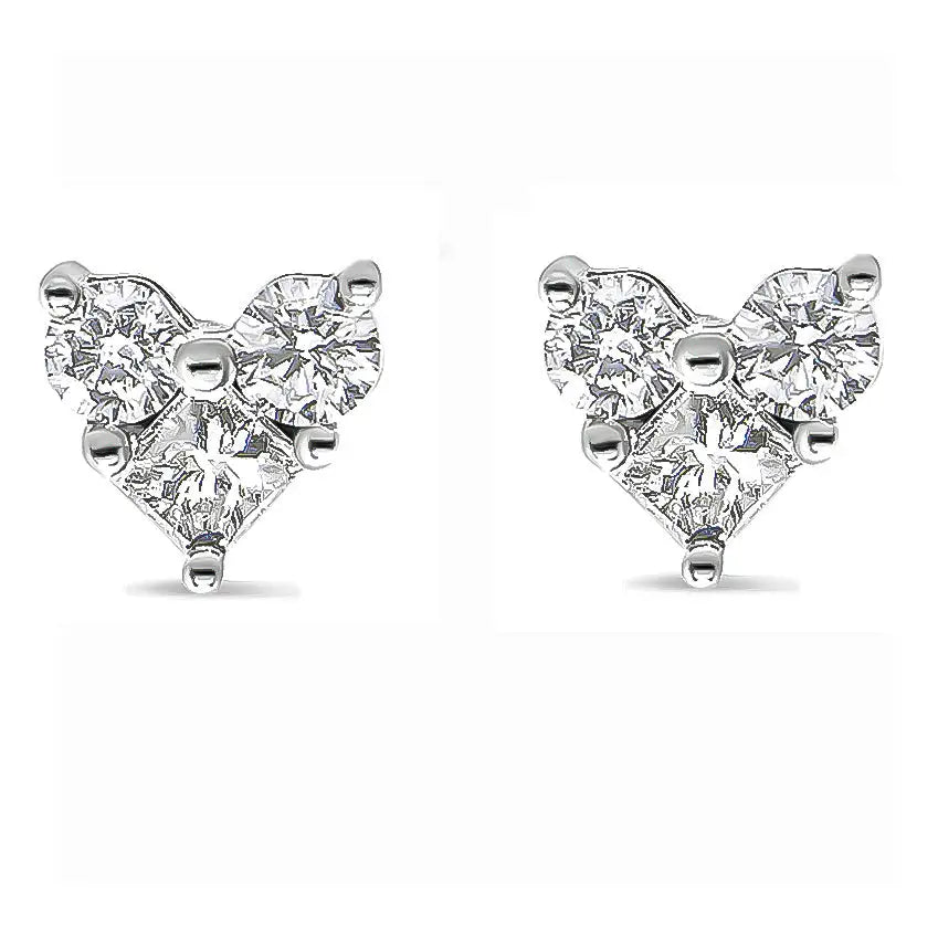 10k White Gold Diamond 3 Stone Trio Heart Stud Earring (i-j Color I1-i2 Clarity) - Fine Jewelry us Direct