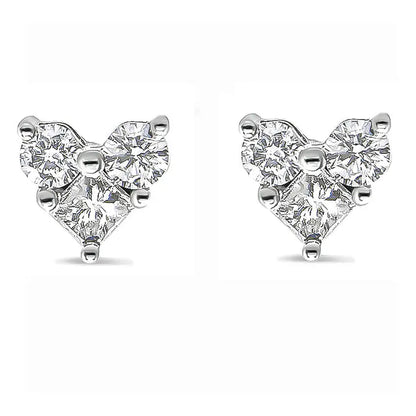 10k White Gold Diamond 3 Stone Trio Heart Stud Earring (i-j Color I1-i2 Clarity) - Fine Jewelry us Direct