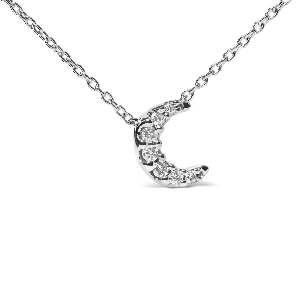 10k White Gold Diamond Accented Crescent Moon Shaped 18’’ Inch Pendant Necklace (h-i Color I1-i2 Clarity) - Fine