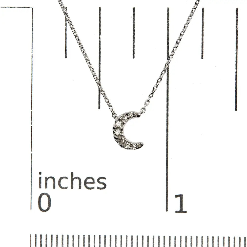 10k White Gold Diamond Accented Crescent Moon Shaped 18’’ Inch Pendant Necklace (h-i Color I1-i2 Clarity) - Fine