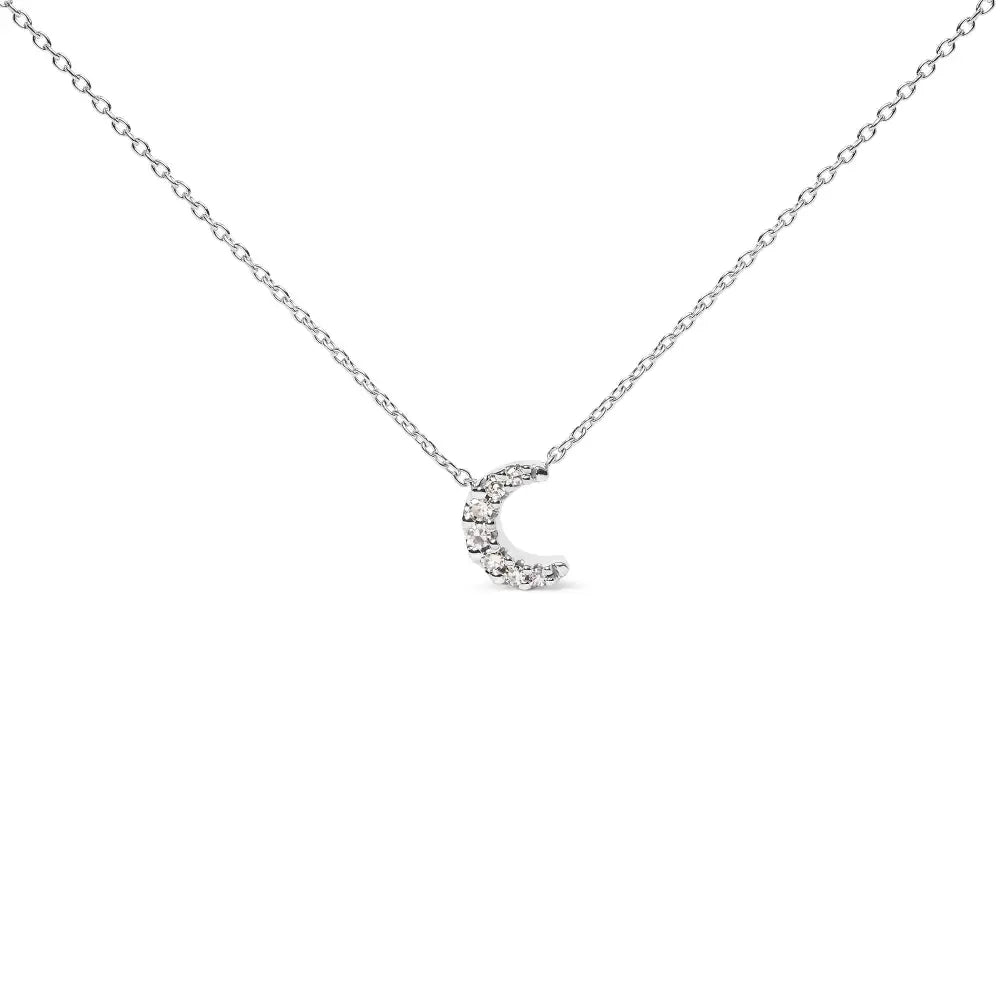 10k White Gold Diamond Accented Crescent Moon Shaped 18’’ Inch Pendant Necklace (h-i Color I1-i2 Clarity) - Fine