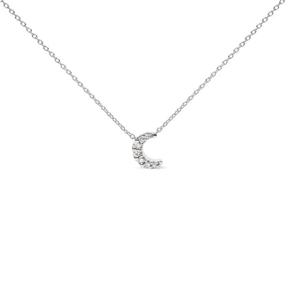 10k White Gold Diamond Accented Crescent Moon Shaped 18’’ Inch Pendant Necklace (h-i Color I1-i2 Clarity) - Fine