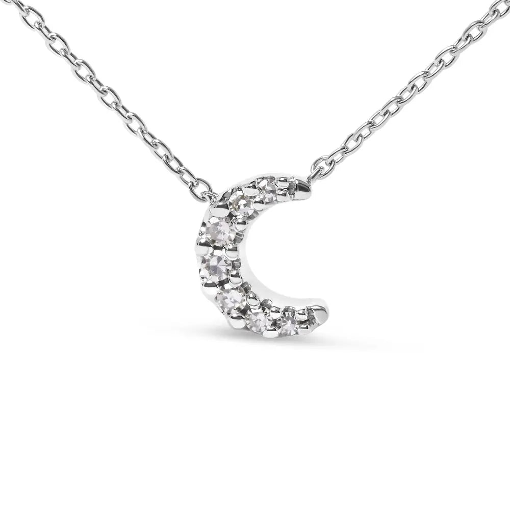 10k White Gold Diamond Accented Crescent Moon Shaped 18’’ Inch Pendant Necklace (h-i Color I1-i2 Clarity) - Fine