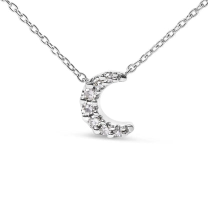 10k White Gold Diamond Accented Crescent Moon Shaped 18’’ Inch Pendant Necklace (h-i Color I1-i2 Clarity) - Fine