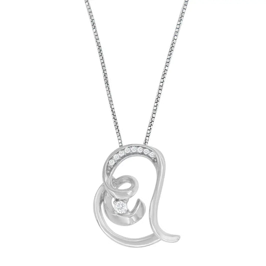 10k White Gold Diamond Accented Espira Open Spiral Twist Heart ?Rings of Love’ 18’’ Pendant Necklace (j-k Color