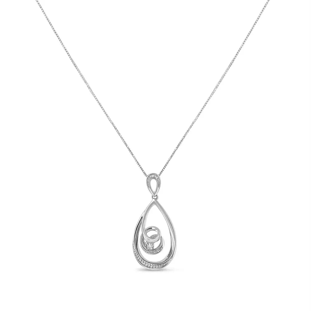 10k White Gold Diamond Accented Open Teardrop Twisted Curl 18’’ Pendant Necklace (j-k Color I2-i3 Clarity) - Fine