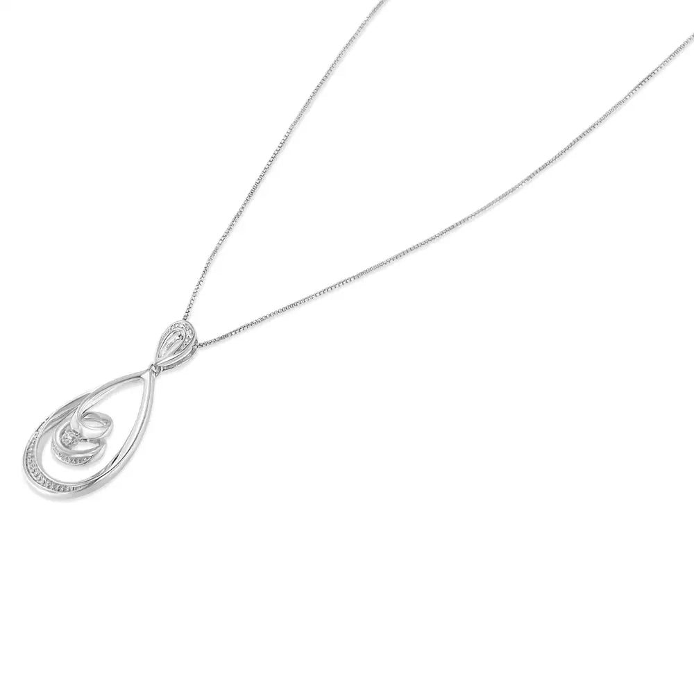 10k White Gold Diamond Accented Open Teardrop Twisted Curl 18’’ Pendant Necklace (j-k Color I2-i3 Clarity) - Fine