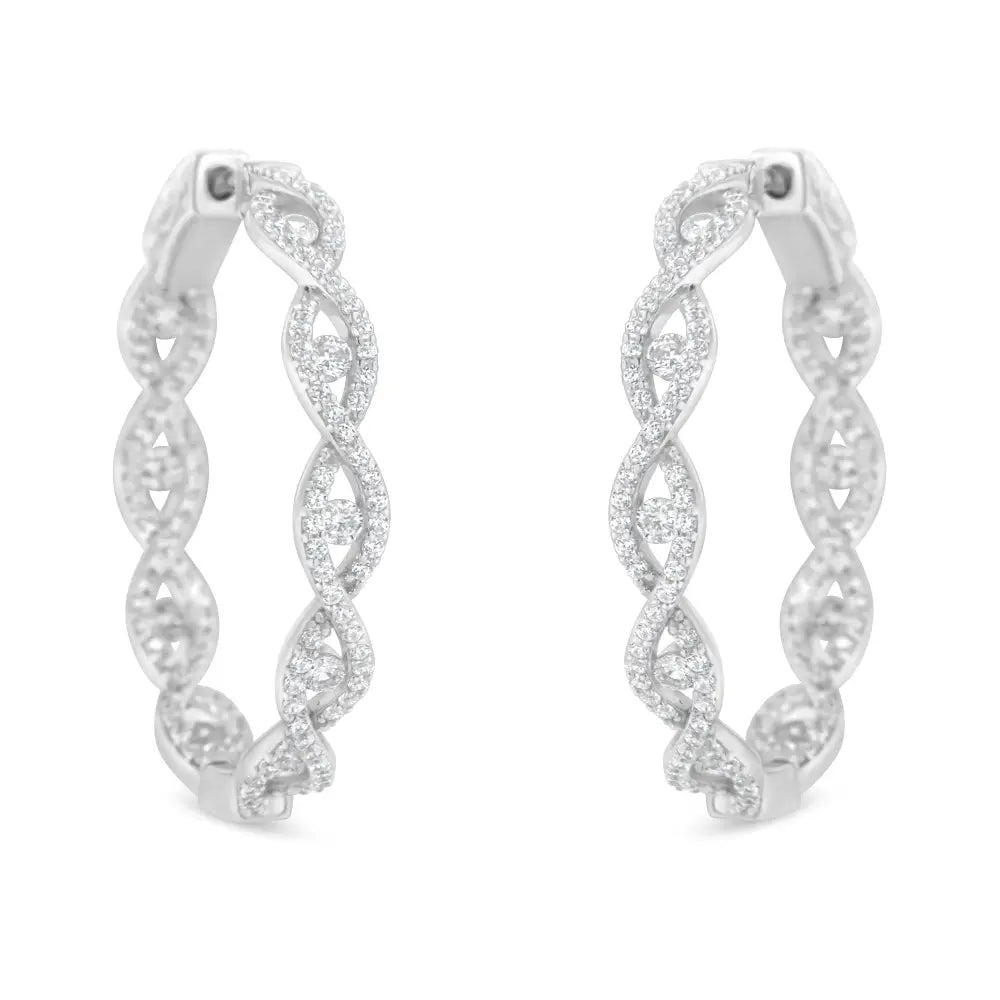 10k White Gold Diamond Hoop Earrings (1 1/2 Cttw H-i Color I1-i2 Clarity) - Fine Jewelry us Direct