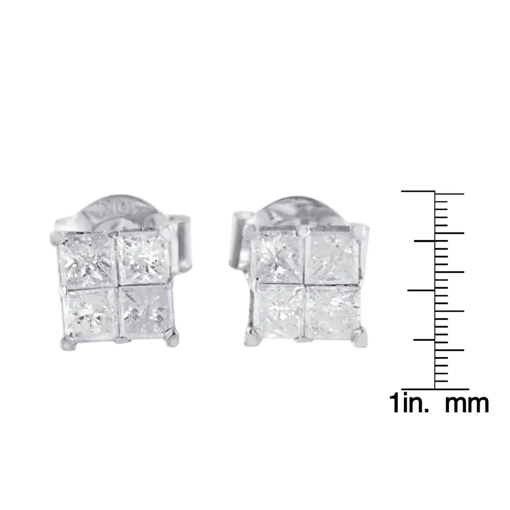 10k White Gold Diamond Stud Earrings (0.60 Cttw I-j Color I2-i3 Clarity) - Fine Jewelry us Direct