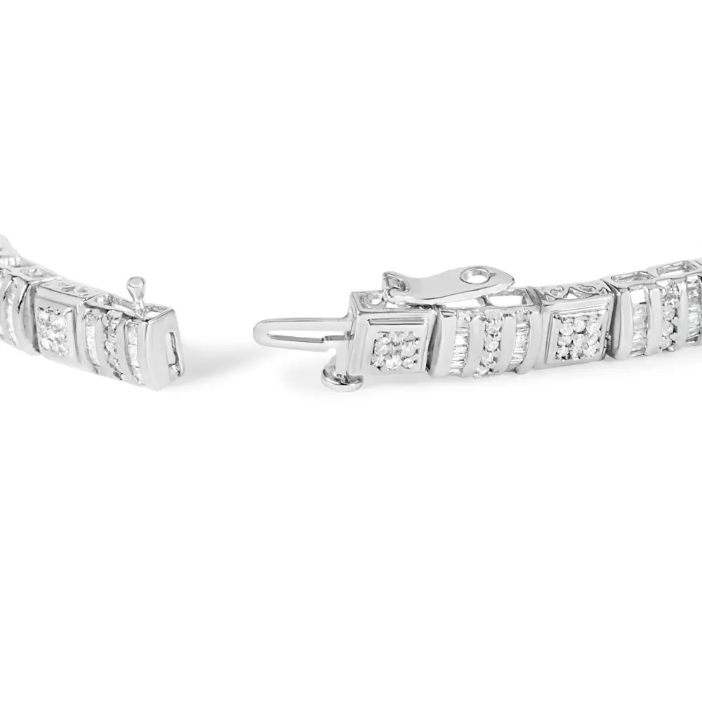 10k White Gold Round and Baguette Cut Diamond Bracelet (2.00 Cttw H-i Color I2-i3 Clarity) - Fine Jewelry us Direct