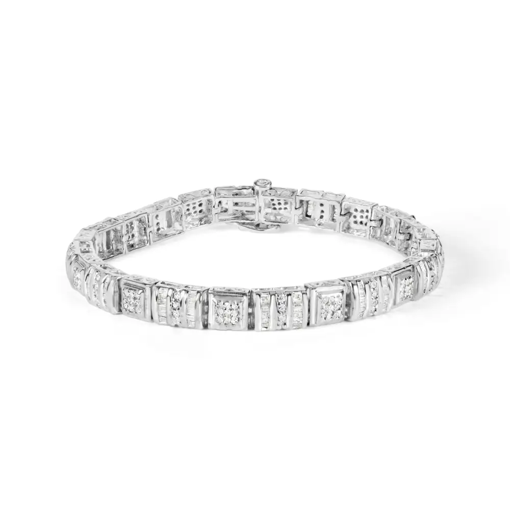 10k White Gold Round and Baguette Cut Diamond Bracelet (2.00 Cttw H-i Color I2-i3 Clarity) - Fine Jewelry us Direct