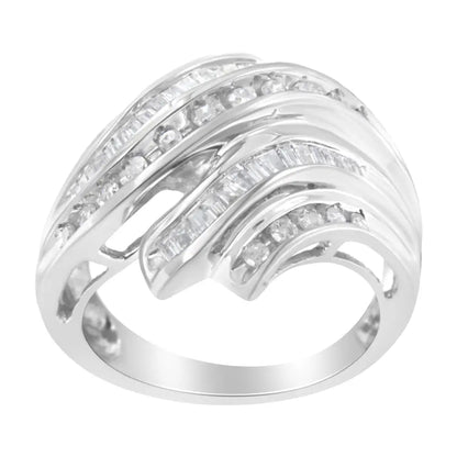 10k White Gold Round and Baguette Cut Diamond Channel Ring (3/4 Cttw H-i Color Si2-i1 Clarity) - Fine Jewelry us Direct