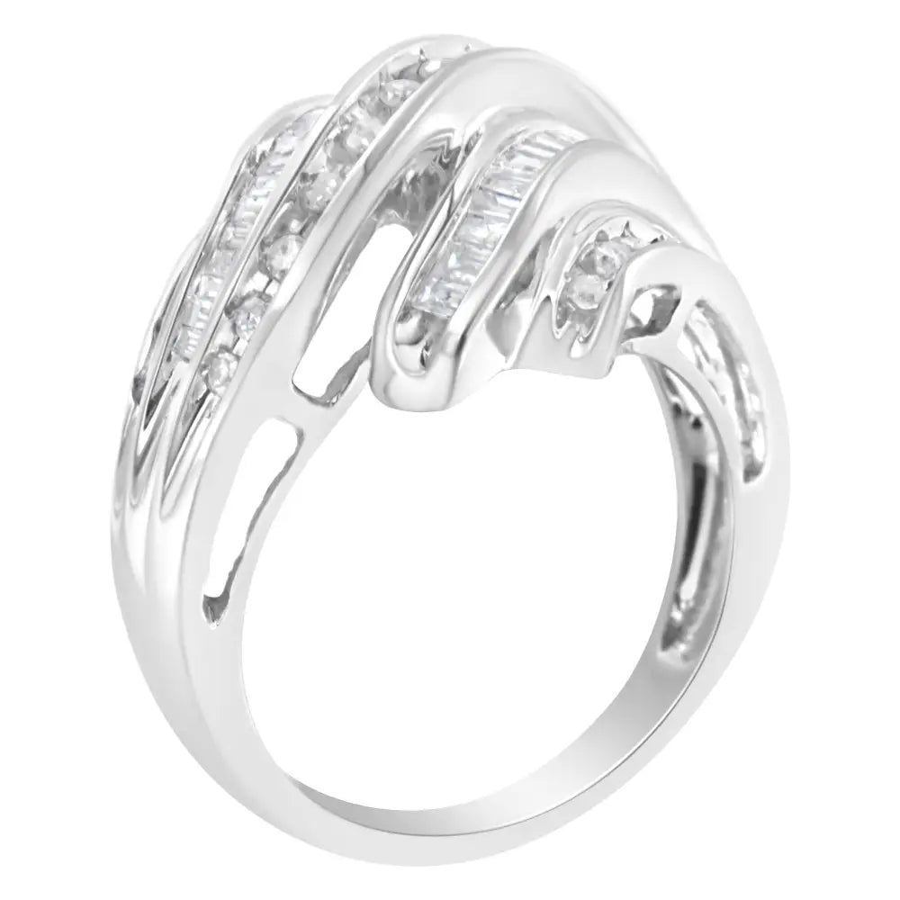 10k White Gold Round and Baguette Cut Diamond Channel Ring (3/4 Cttw H-i Color Si2-i1 Clarity) - Fine Jewelry us Direct