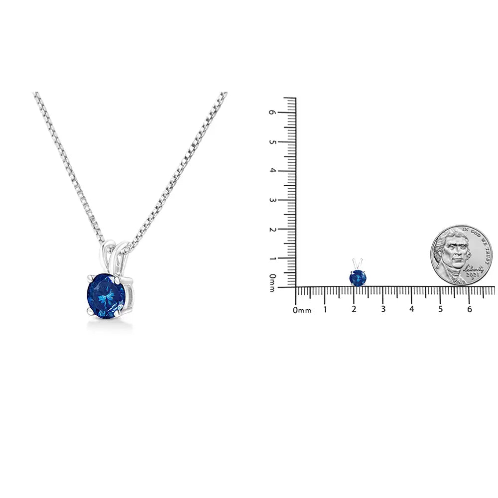 10k White Gold Round Brilliant Cut Lab Grown Blue Diamond 4-prong Solitaire Pendant Necklace (blue Color Vs2-si1