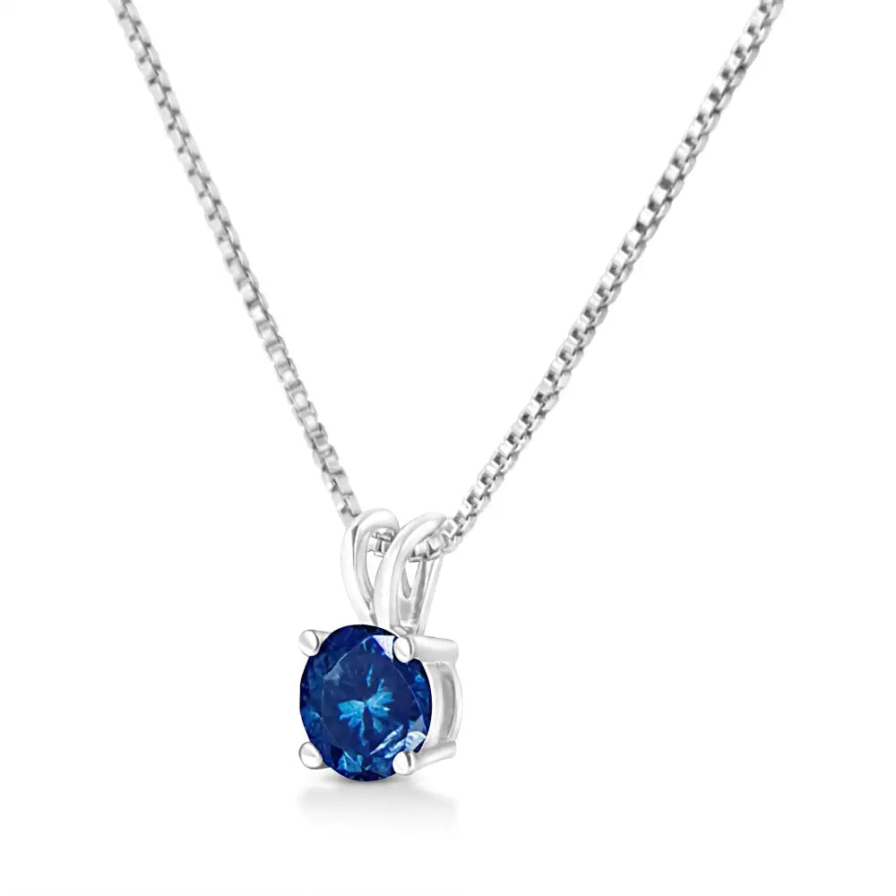 10k White Gold Round Brilliant Cut Lab Grown Blue Diamond 4-prong Solitaire Pendant Necklace (blue Color Vs2-si1