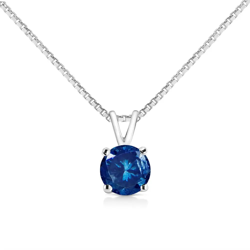 10k White Gold Round Brilliant Cut Lab Grown Blue Diamond 4-prong Solitaire Pendant Necklace (blue Color Vs2-si1