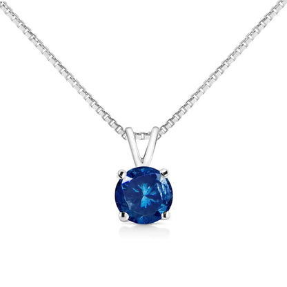 10k White Gold Round Brilliant Cut Lab Grown Blue Diamond 4-prong Solitaire Pendant Necklace (blue Color Vs2-si1