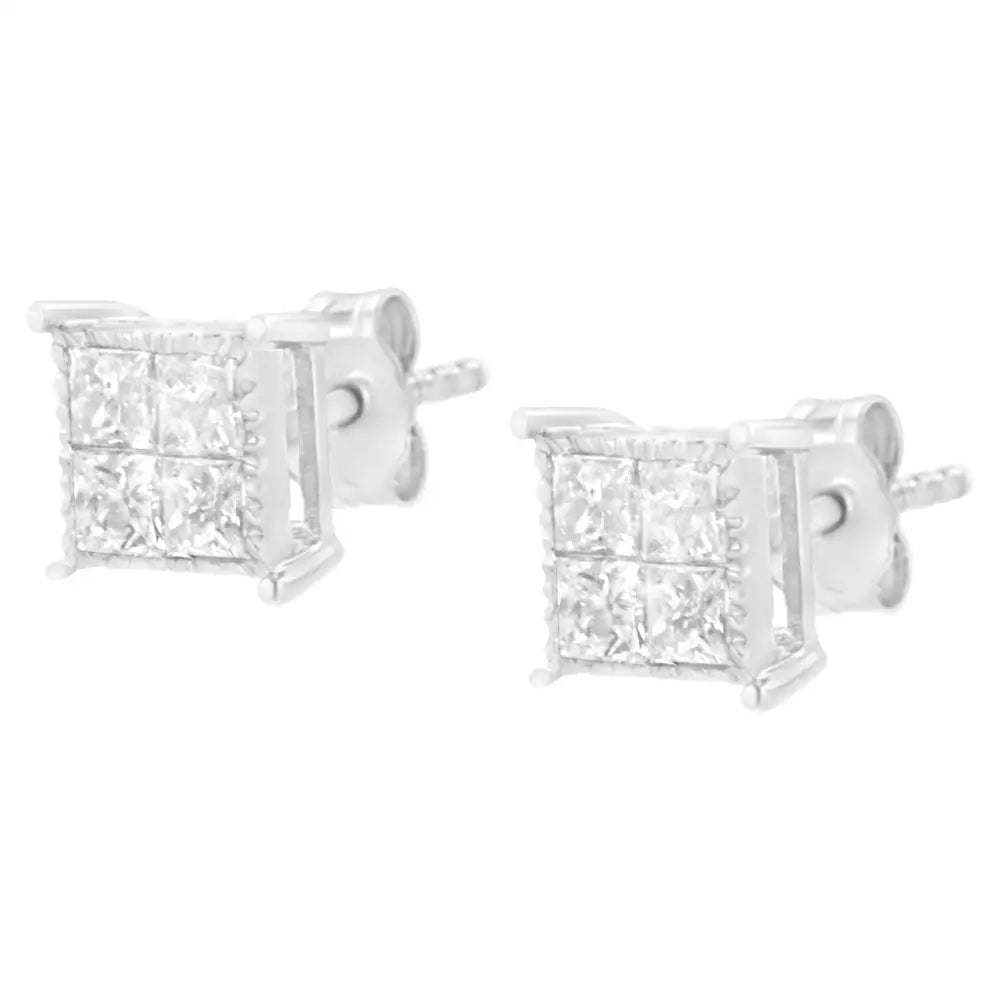 10k White Gold Square Earrings with Princess Cut Diamond (3/4 Cttw I-j Color I2-i3 Clarity) - Fine Jewelry us Direct