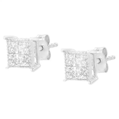 10k White Gold Square Earrings with Princess Cut Diamond (3/4 Cttw I-j Color I2-i3 Clarity) - Fine Jewelry us Direct