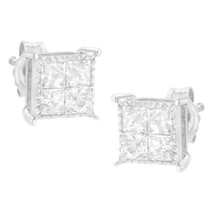 10k White Gold Square Earrings with Princess Cut Diamond (3/4 Cttw I-j Color I2-i3 Clarity) - Fine Jewelry us Direct