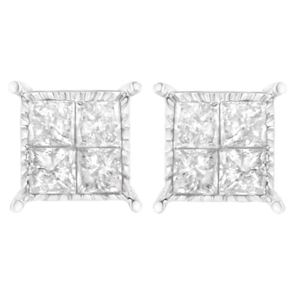 10k White Gold Square Earrings with Princess Cut Diamond (3/4 Cttw I-j Color I2-i3 Clarity) - Fine Jewelry us Direct