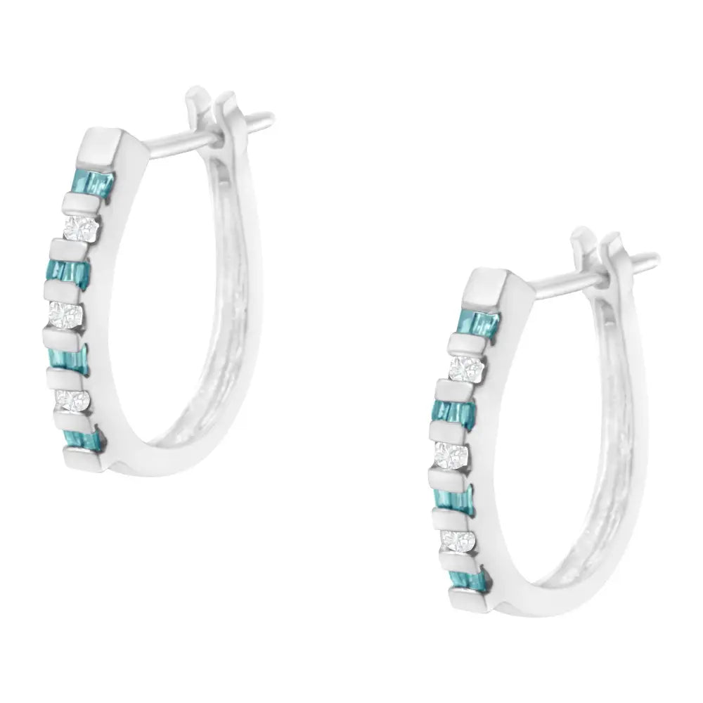 10k White Gold Treated Blue Diamond Hoop Earrings (0.25 Cttw I-j Color I2-i3 Clarity) - Fine Jewelry us Direct