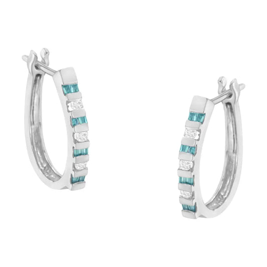 10k White Gold Treated Blue Diamond Hoop Earrings (0.25 Cttw I-j Color I2-i3 Clarity) - Fine Jewelry us Direct